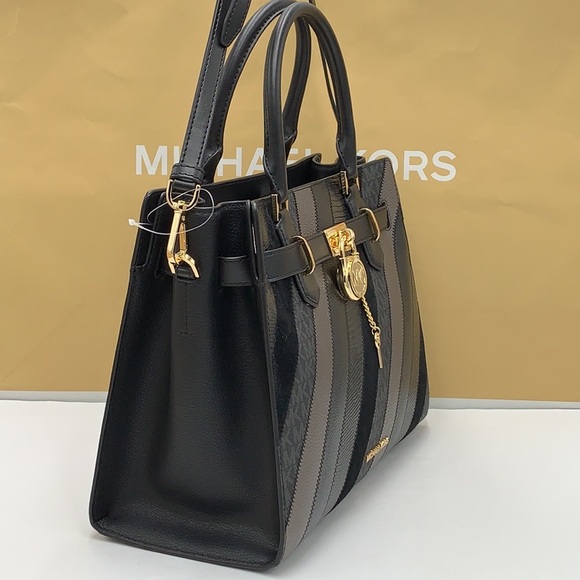 Michael Kors Hamilton Meidum Satchel Shoulder Crossbody Bag Black Multi color - Picture 5 of 16